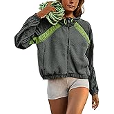 APAFES Womens Fleece Jacket Zip Up Long Sleeve Patchwork Fall Winter Sherpa Coats Activewear