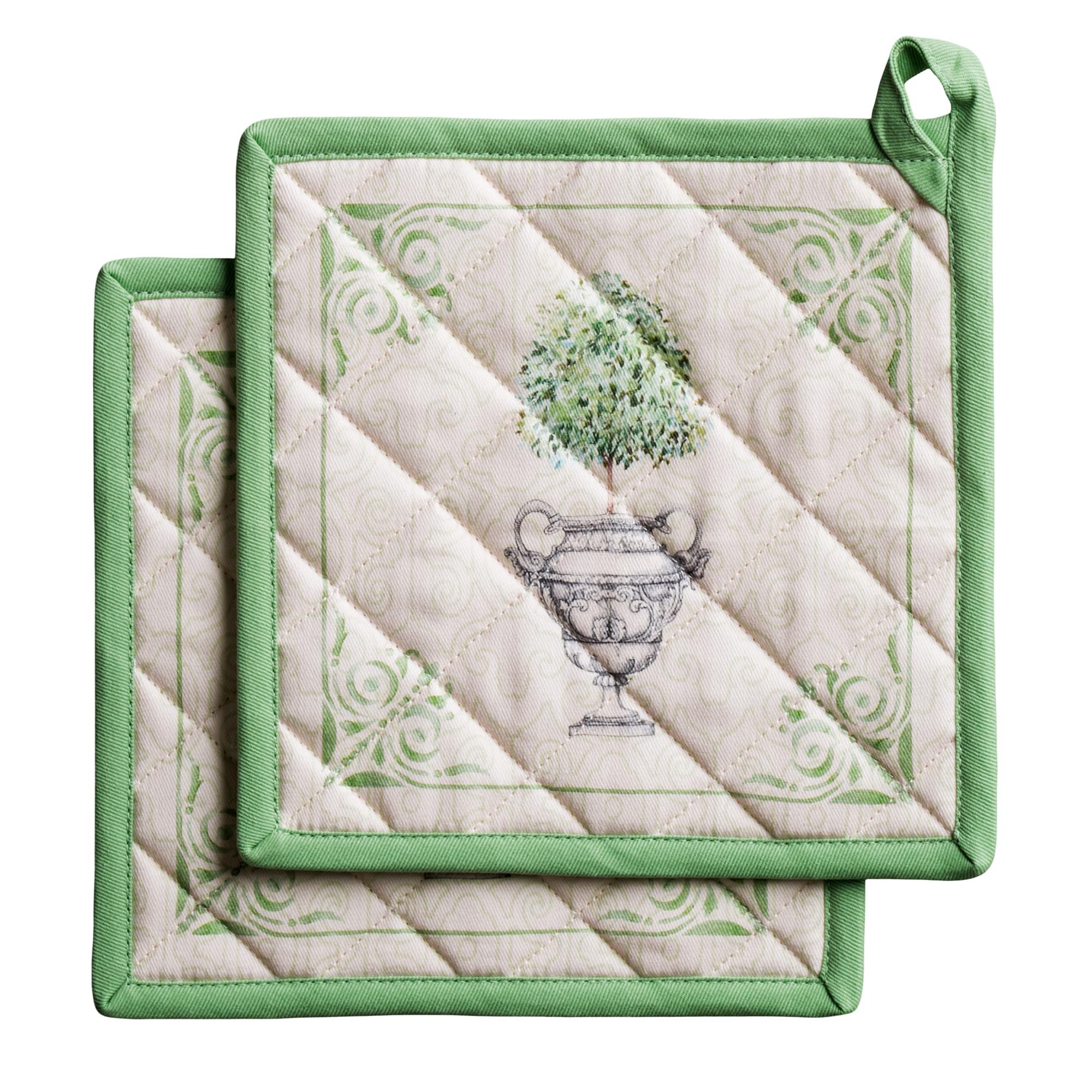 Maison d' Hermine Pot Holders Set 100% Cotton Heat Resistant Potholders 20 cm x 20 cm Hot Pads with Loop for BBQ Cooking Baking Handling Hot Pans Gifts for Mothers Day (Pack of 2, Jardin Du Roy)