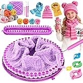 Knitting Loom Kit with Storage Bag, 2 Looms, Yarn, Pom Pom Maker & Crochet Hook, Beginner-Friendly Complete DIY Blanket Scarf Shawl, Christmas Birthday Gifts for Craft Lovers & Beginner, Purple