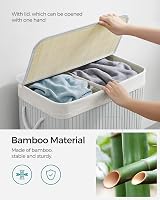 SONGMICS Bamboo Laundry Basket with Lid 2 Sorting Compartments 100L Grey view 6