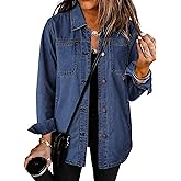 luvamia Denim Jackets for Women Trendy Long Sleeve Button Down Shirt Jacket Jean Shacket with Pocket Western Work Jacket