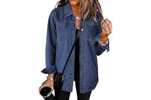 luvamia Denim Jackets for Women Trendy Long Sleeve Button Down Shirt Jacket Jean Shacket with Pocket Western Work Jacket