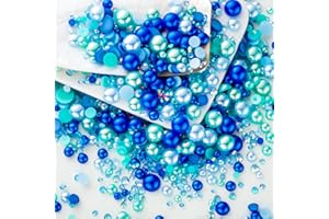 MYYKO 60g Cyan Blue Flat Back Pearls Rhinestones for Crafts Mixed Size 3mm-10mm AB Color Round Half Pearls Flatback Pearl Beads and Resin Rhinestones Set for Face Art with Glue