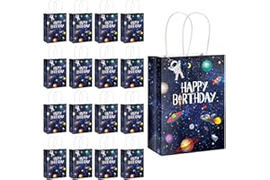Outus 16 Pack Outer Birthday Space Party Favors Space Goody Bags with Handles Galaxy Gift Bags Kraft Paper Planet Goodie Treat Astronaut Present for Boys Girls Theme Party