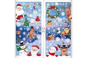 TRAPLACE 186PCS Christmas Decor, Christmas Window Clings, 9 Sheets Snowflake Window Stickers Decals with Santa Claus Snowman Reindeer, PVC Xmas Decorations Clings for Holiday Party Decorations Accessories