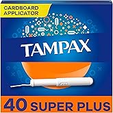 Tampax Cardboard Tampons for Women Super Plus Absorbency, Anti-Slip Grip, LeakGuard Skirt, Unscented, 40 Count