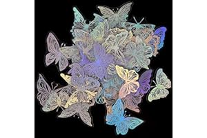 MCZLOG 45Pcs Holographic Glitter Butterfly Stickers, Vintage Butterfly Waterproof Transparent Decorative Decals, PET Adhesive Sticker Label for Scrapbooking Bullet Journal Daily Planner Water Bottles Laptops