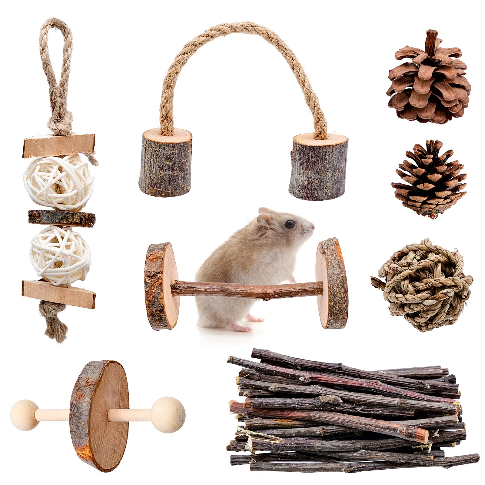 INHEMI Natural Wooden Hamster Chew Toys,Keep Your Little Pet Healthy and Active,8pcs