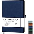 RETTACY Lined Journal Notebook, 8.5'' × 11'', Large Size, A4 College Ruled Notebook Journal for Writing, Work, School, Leather Softcover, 100 GSM Thick Paper, Numbered Pages (Navy Blue)