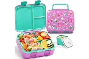 Fimibuke Bento Lunch Box for Kids, Leak-proof Boys Girls Bento Box with 3-Compartment BPA Free Dishwasher Safe Kids Lunch Portion Container Snack Box with Sauce Cup for Age 3-12 Kid Toddler for School
