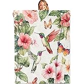 MIEPOS Tropical Hummingbird Throw Blanket, 50x60in, Soft, Lightweight Flannel,Colorful Bird and Butterfly with Hibiscus Flower Blankets, Gifts for Women, for Cottagecore Home Living Room Decor