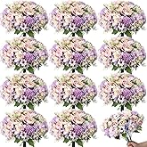 Tigeen 12 Bundles Peonies Artificial Flowers Faux Roses Silk Flowers Hydrangea Artificial Bouquet for Wedding Table Centerpiece Floral Vase Home Office Bridal Decor (Purple)