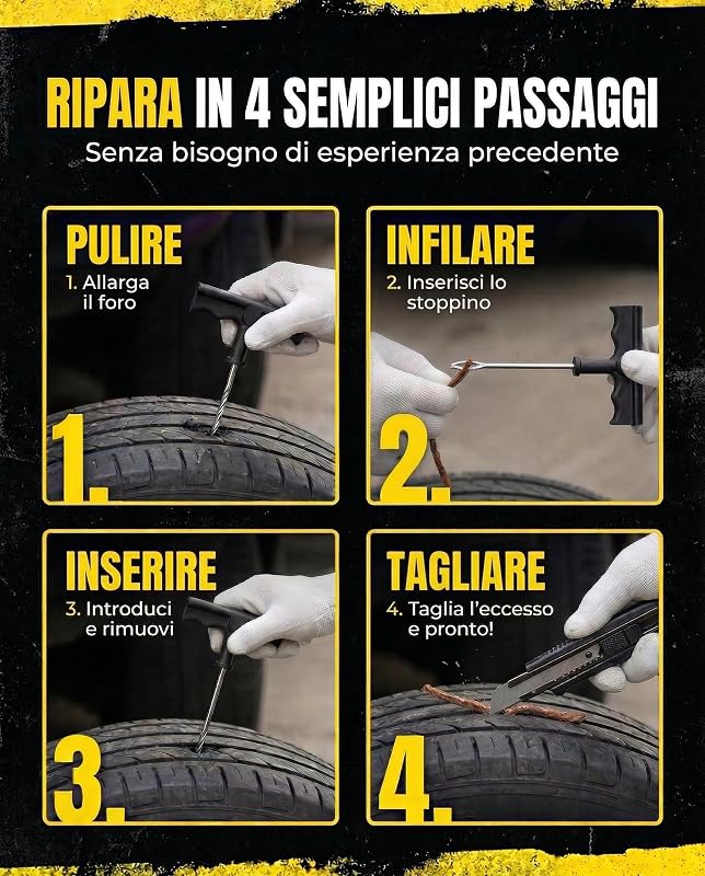 Kit Riparazione Pneumatici Auto, Riparazione in 15 Minuti, 1 unitá