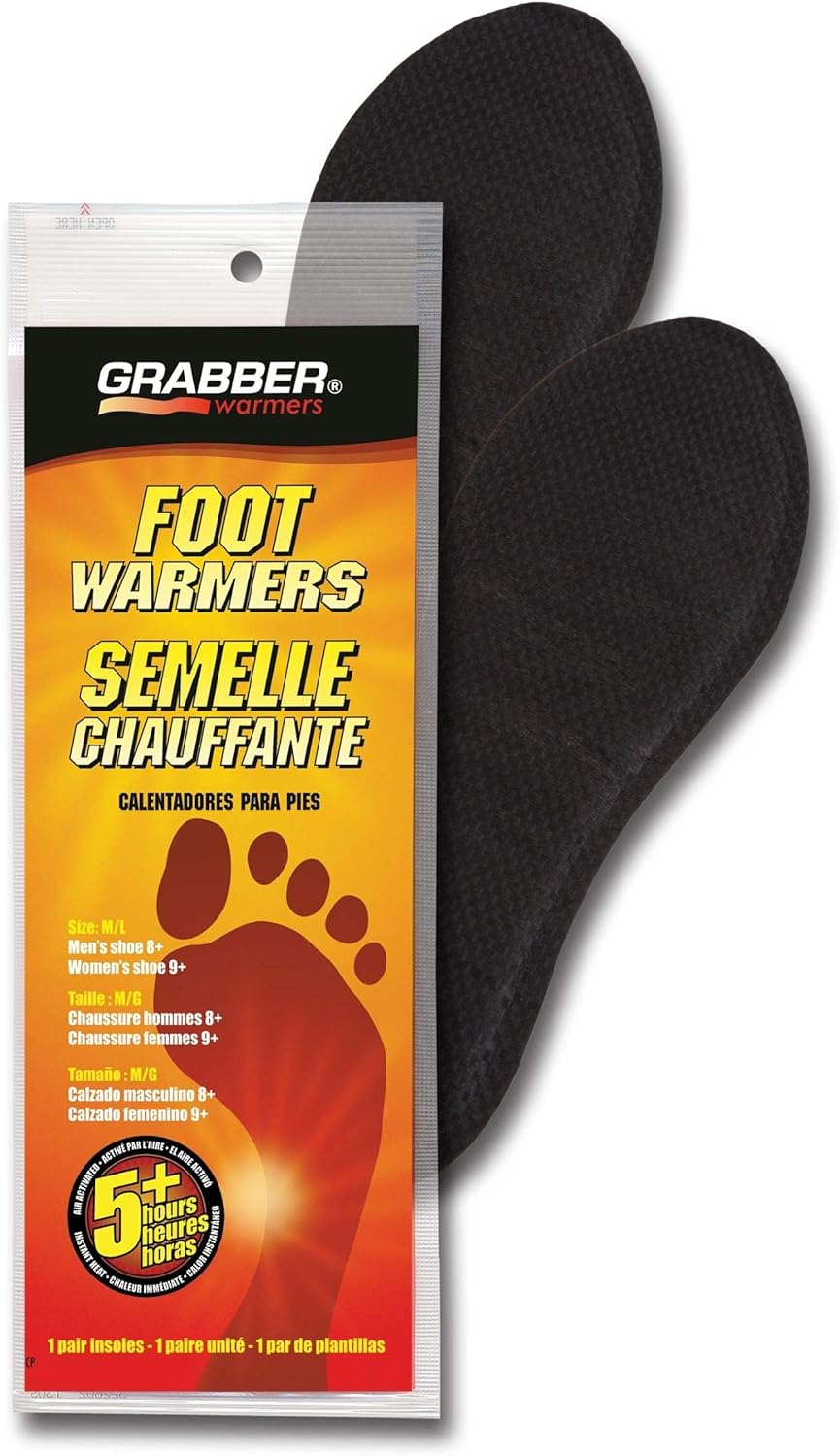 Grabber Insole Foot Warmers - Long Lasting Safe Natural Odorless Air Activated Warmers - Up to 5 Hours of Heat - 30 Pair - Medium/Large: Sports & Outdoors