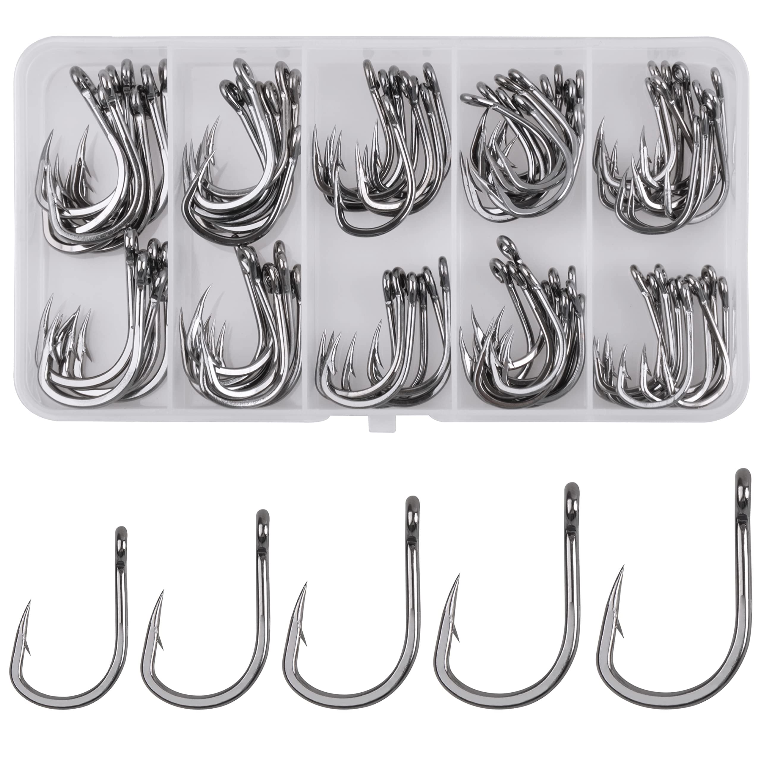 Live Bait Circle Hooks Saltwater,100pcs Catfish Bait Fishing Hook Set 2X Strong Stainless Steel Inline Sharp Point Saltwater Fishing Hook