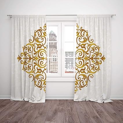 Thermal Insulated Blackout Window Curtain Gold Mandala Victorian