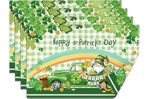 comfoyar St. Patrick's Day Placemats Set of 4, 12x18 Inch Non-Slip Linen Shamrock Lucky Clover Place Mats, Washable Absorbent