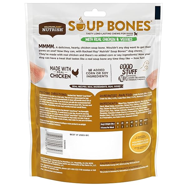 RACHAEL RAY NUTRISH SOUP BONES DOG TREATS, CHICKEN & VEGGIES FLAVOR, 3 BONES
