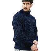 Aran Crafts Unisex Irish Cable Knitted Soft Roll Neck Sweater (100% Merino Wool)