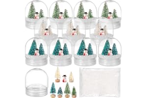 Auihiay 12 Set Clear Plastic Snow Globes Kit with Christmas Tree, Snow Flakes, Snowman for DIY Snow Globes Home Decoration Crafts