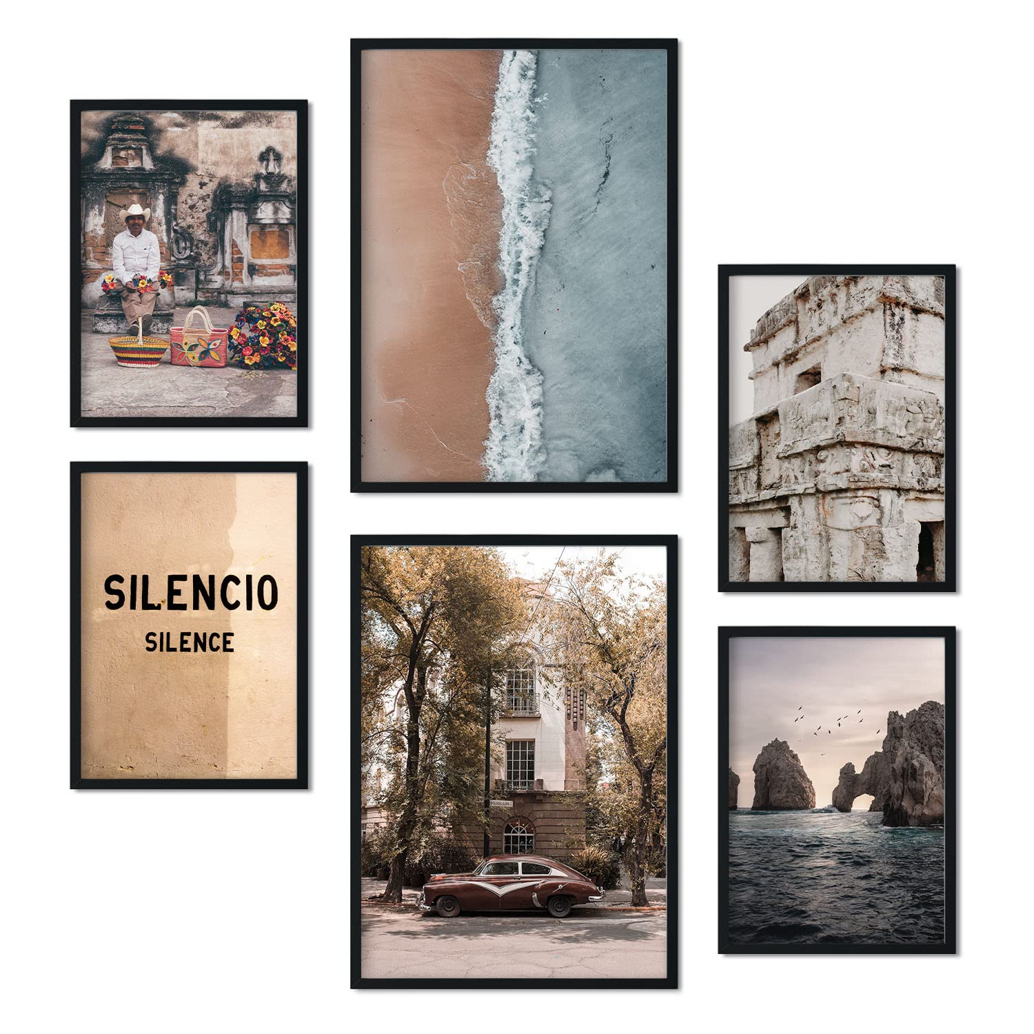 Nacnic - 6 sets of photographic Prints Mexico Vintage - Decoration of room wall, living room, bedroom - artistic picture - A3 and A4 - Unframed