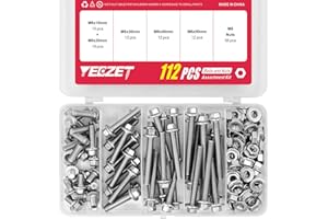 YEEZET 112PCS M6 Stainless Steel 304 Flanged Hex Head Bolts and Nuts kit 10mm 20mm 30mm 40mm 50mm