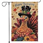 Happy Thanksgiving Turkey Garden Flag for Outside, 12x18 Inch Double Sided Fall Garden Flags Small Decorative Pumpkin Outdoor Yard Flag
