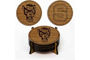 LazerEdge NC State Wolfpack Wooden Coaster Set - Cherry Wood - Officially Licensed Product - 4-Pack
