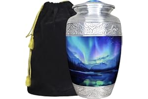 M MEILINXU Large Urn for Ashes for Women, Cremation Urns for Human Ashes Adult Man & Female, Funeral Urn for Adult Male, Decorative, Burial, Galaxy, Turquoise Urns, Aurora Borealis - Full Size