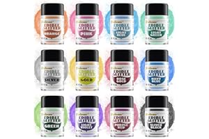 MULOEN Edible Glitter, 12 Colors 100% Edible Glitter for Drinks, Cake Decorating Supplies, Cookie Decorating Supplies, Strawberries, Cookie, Cocktails, Chocolate, etc. Luster Dust Edible