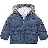 Rokka&Rolla Baby Boys' Sherpa Lined Puffer Jacket Warm Winter Coat with Mini Fur Trim Hood for Newborn Infants Toddler
