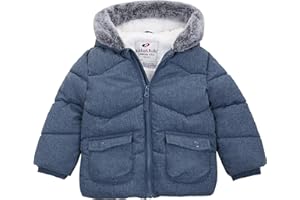 Rokka&Rolla Baby Boys' Sherpa Lined Puffer Jacket Warm Winter Coat with Mini Fur Trim Hood for Newborn Infants Toddler