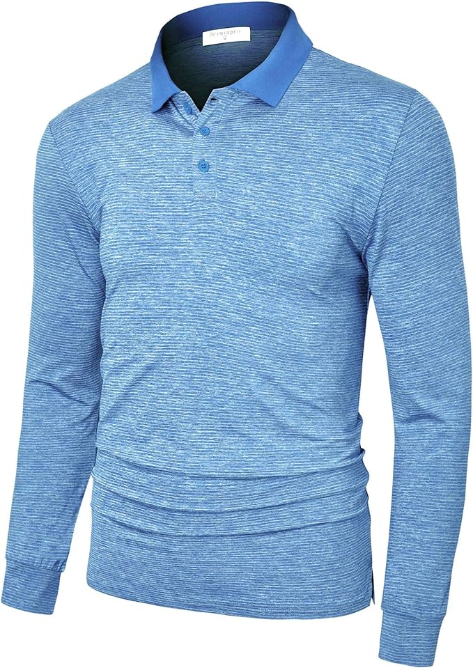 Derminpro Men’s Lightweight Striped Golf Shirts Contrast Collar
