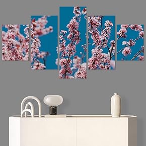 SIGNWIN 5 Panel Canvas Wall Art Pink Fields...