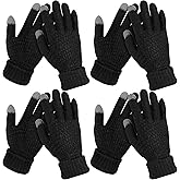 4 Pairs Kids Winter Touchscreen Gloves Warm Fleece Lined Child Knit Gloves Elastic Cuff Winter Texting for Girls Boys