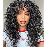 GKtineke-Curly-Wig Big-Curly-Wigs-for-White-Black-Women 20 Inch- Long-Curly-Afro-Wig-with-Bangs Synthetic-Hair-Replacement-Wigs-for- Cosplay and Daily (Natural Black)