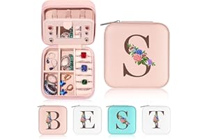 Yesteel Mothers Birthday Day Gifts for Mom - Initial Travel Jewelry Case Jewelry Box Jewelry Organizer, Ring Necklace Earring Jewelry Box With Mirror, Birthday Gifts for Mom Letter S