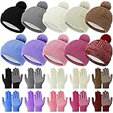 Shyyween 20 Pcs Kids Hats and Gloves Winter Bulk Thick Thermal Beanie with Full Fingers Gloves Gift Sets for Boys Girls