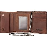 Trifold Mens Wallet with Chain, Genuine Leather Wallet RFID Blocking Anti-Theft Chain for Biker, Motorcycle (Brown Color)