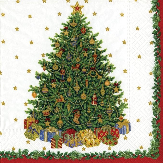 Caspari Christmas Tree Cocktail Napkins, Pack of 20, Ivory Amazon.co
