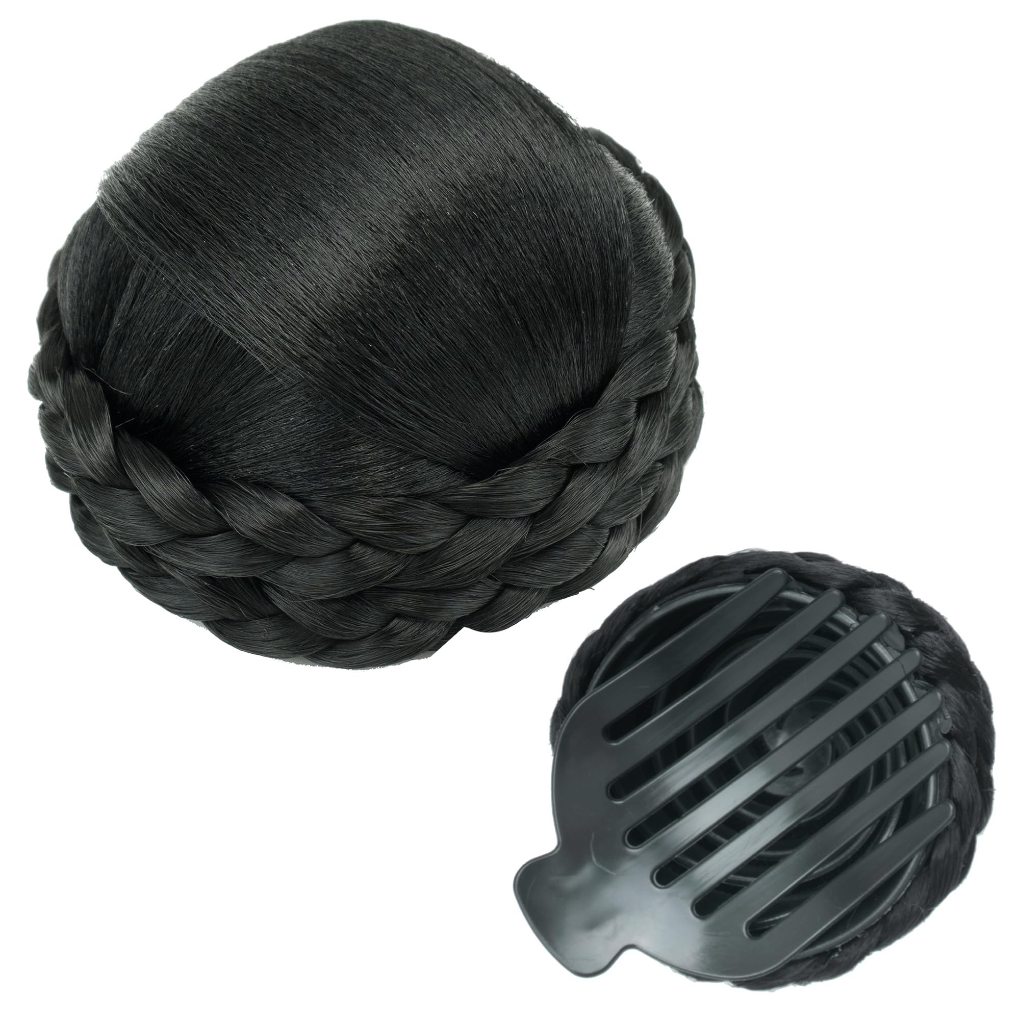 IMISSU Braided Chignon Dancer Hair Donut Hairpieces Scrunchie Claw Hair Bun Updo for Wedding Party (M4 Black)