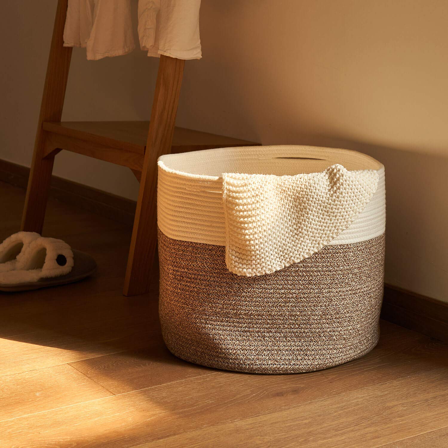 Goodpick Large Cotton Rope Basket 15.8"x15.8"x13.8"-Baby Laundry Basket Woven Blanket Basket Nursery Bin : Baby
