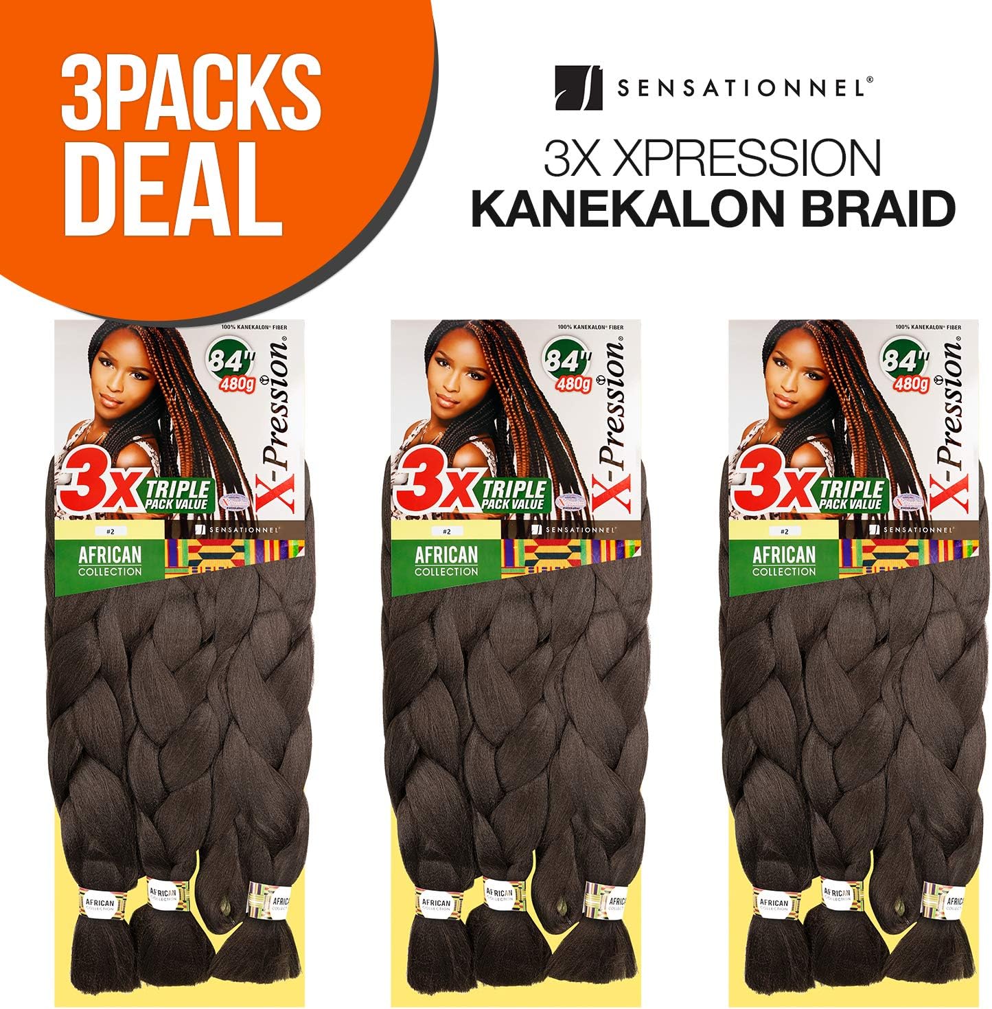 MULTI PACK DEALS! Sensationnel Synthetic Hair Braids 3X XPRESSION Kanekalon Braid (3-PACK, 4)
