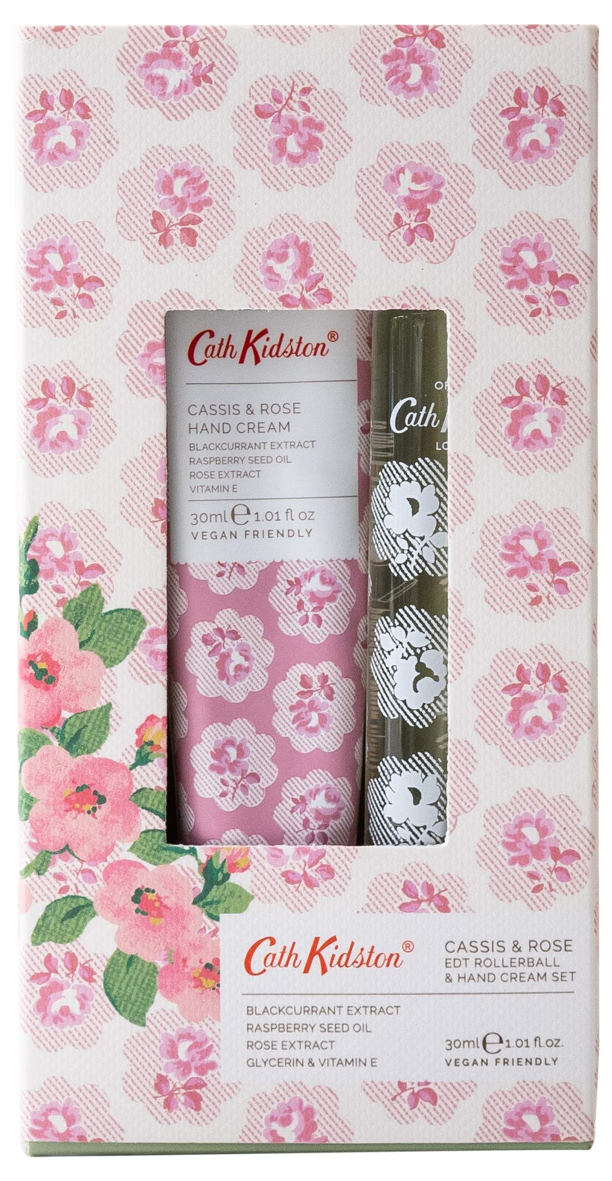 Cath Kidston Freston Cassis & Rose Rollerball & Hand Cream Gift Set, 30ml Hand Cream & 15ml Rollerball Fragrance