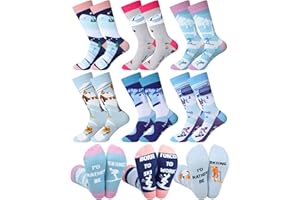 Maiteenly 6 Pairs Funny Ski Crew Socks Novelty Skiing Gift Socks Winter Snowboarding Gift for Ski Lovers Skiers Men Women