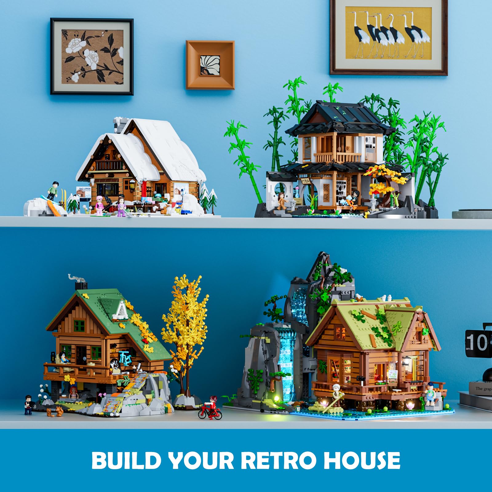Lumibricks Waterfall Cabin Bauset mit Licht – 2539 Teile Retro Holzhaus mit beweglichem Wasserfall & Naturkulisse, Sammlerstück für Erwachsene 6