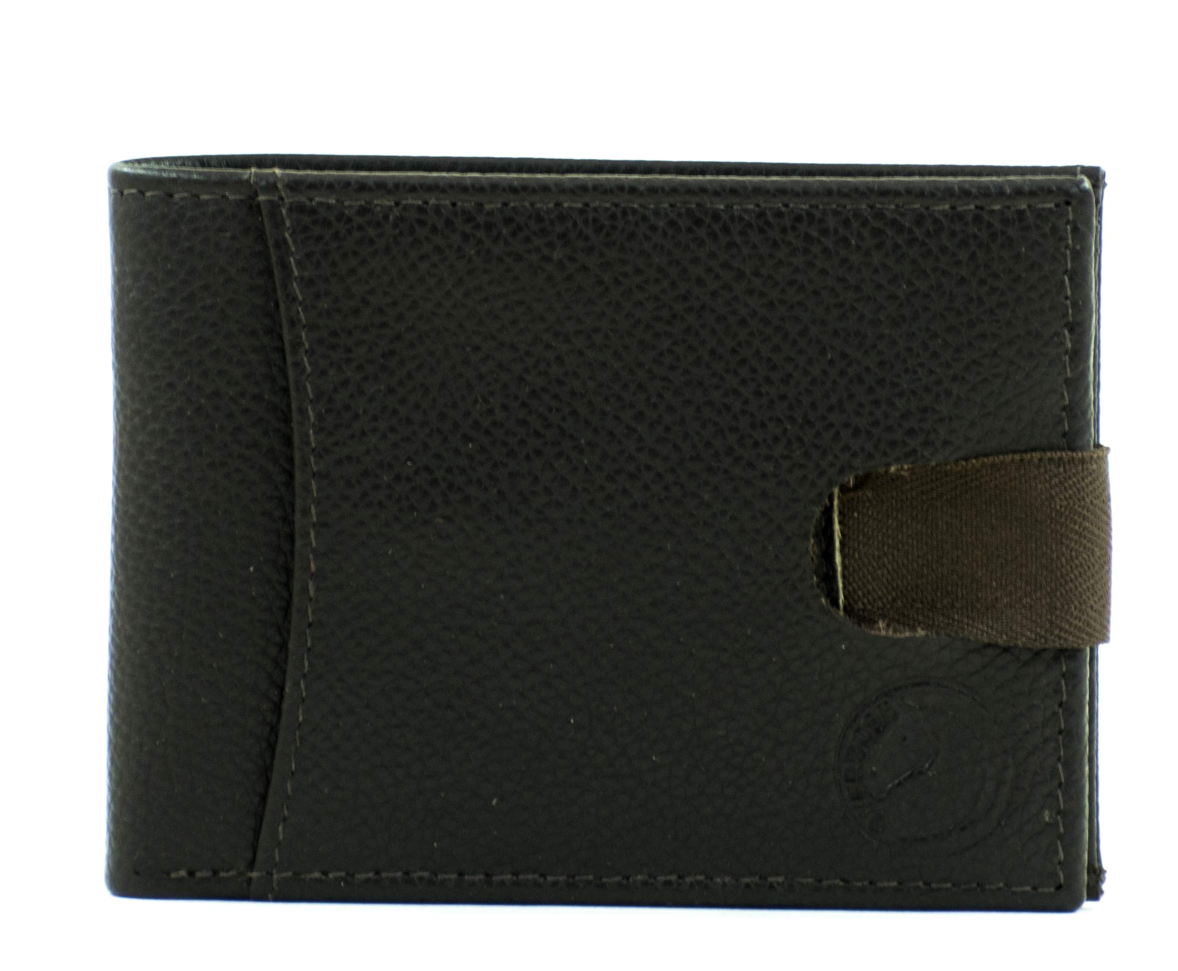 OVERDOSE Men's Brown Ultra Slim Bifold Leather Wallet with Lock Strap, FILP Wallet, Card Holder, ID Window, Pocket Chain Wallet, FINE PDM Brown Leather