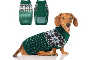 FUAMEY Dog Christamas Sweater, Warm Dog Sweater Classic Snowflake New Year Turtleneck Sweaters Knitwear Cold Weather Dogs Pullover for Small Medium Dogs Puppies & Cats Bulldogs Corgi with Leash Hole