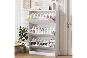 XIXINI Shoe Storage Cabinet for Entryway with 3 Flip Drawers, Sturdy Wood Hidden Shoe Storage, Freestanding Narrow Slim Shoe Organizer for Front Door Entrance, Living Room, Hallway, Bedroom, White