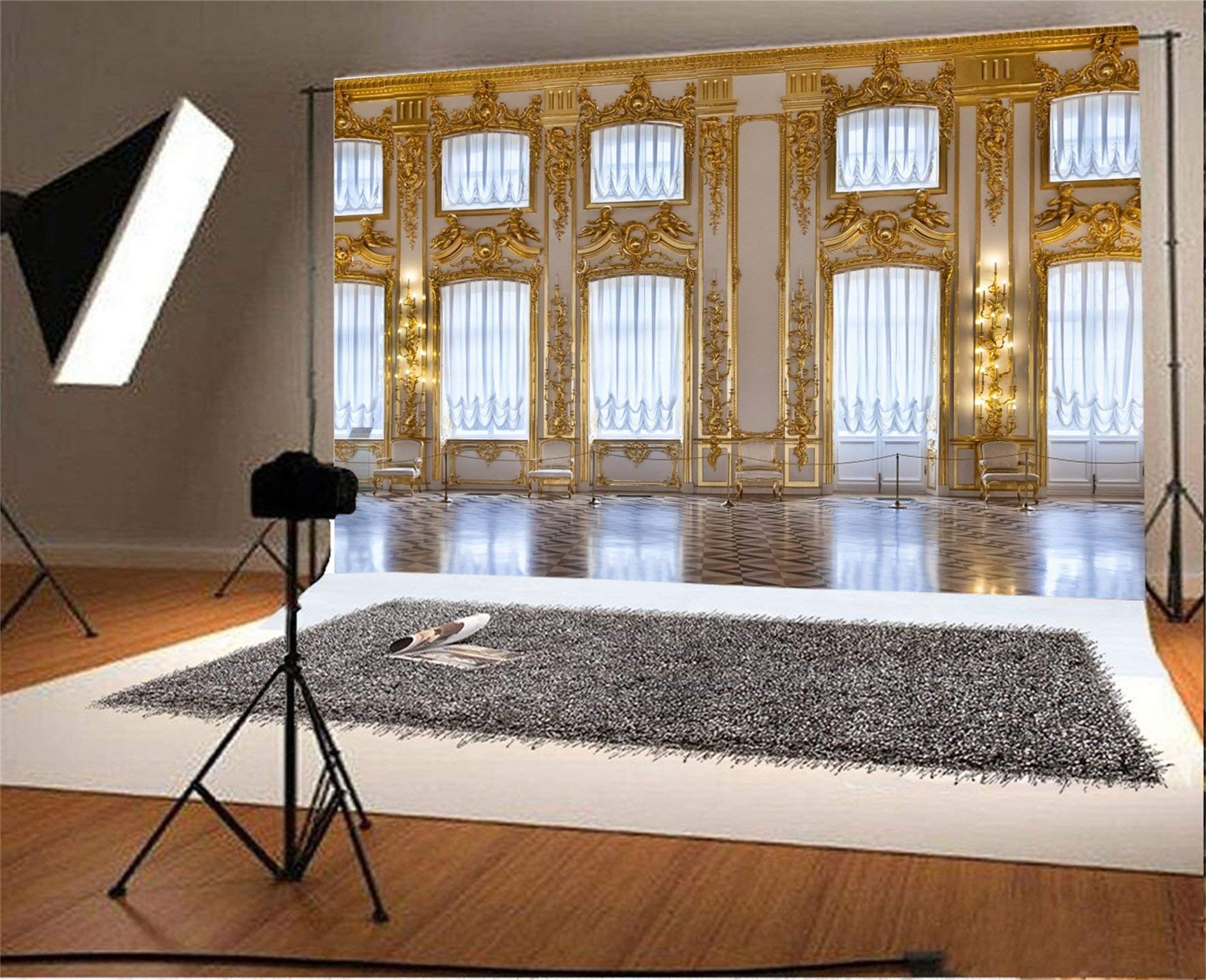 Photo 1 of AOFOTO 12x10ft Luxurious Palace Backdrop for Photography Retro European Aristocratic Castle Noble Royal Interior Golden Hall Photography Background Girls Adult Travel Portrait Photo Booth Studio Props